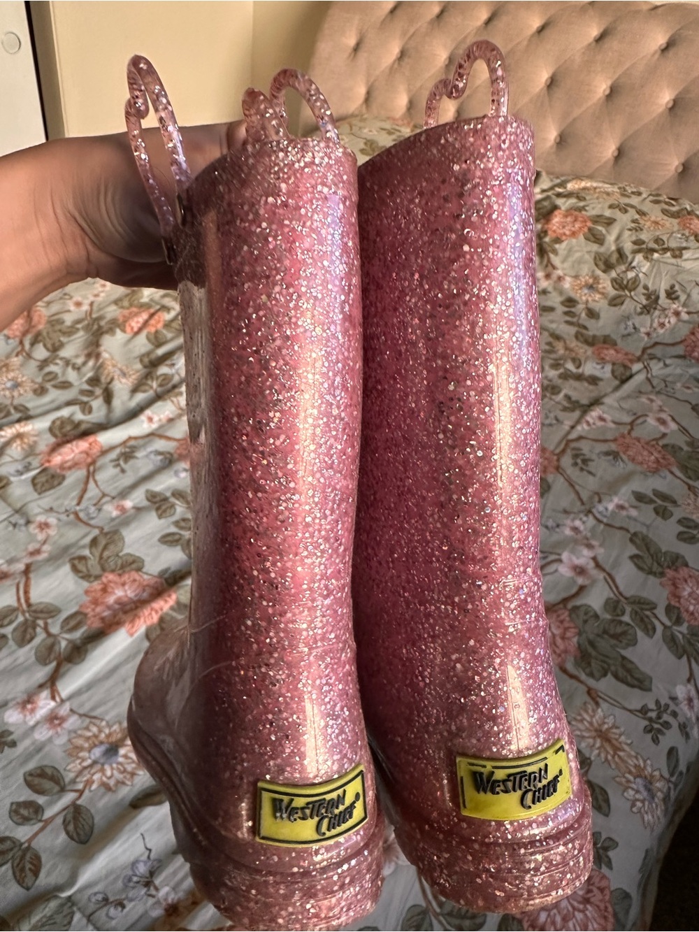 Western chief sparkly Glitter Rain Boots - Pink kids size 12 - Picture 2 of 10